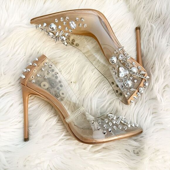 STEVE MADDEN | Vala Studded Metallic Stiletto Heel Pump Clear Embellished | 7.5 - Picture 4 of 9